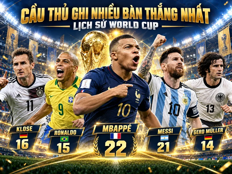 Top cầu thủ ghi nhiều bàn thắng nhất World Cup (tính đến hết kỳ World Cup 2026)